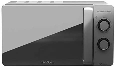 Cecotec Micro-ondes ProClean 3060 Gray Mirror. Capacité de 20 L, Revêtement Ready2Clean, 700 W de Puissance, 6 Niveaux de Fonctionnement, Minuterie 30 minutes, Mode Décongeler , Finition Argenté.