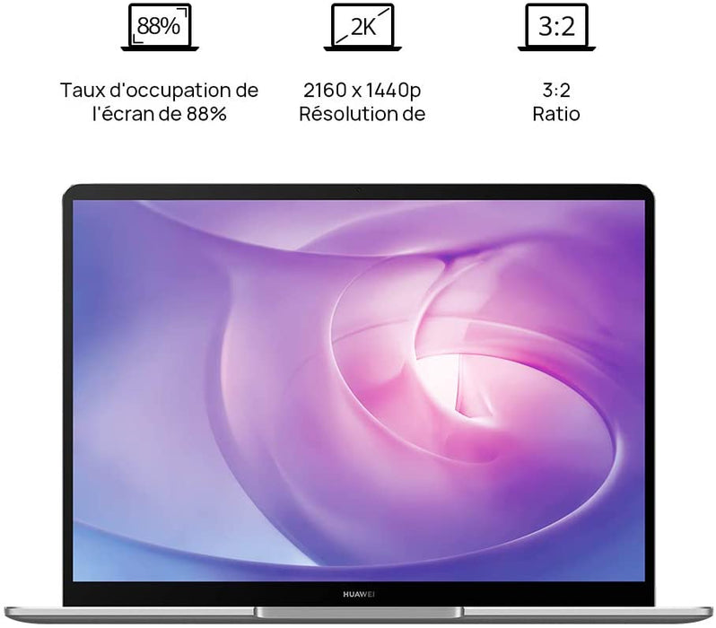 HUAWEI MateBook 13 PC Portable, 13" écran FullView 2K (Intel Core i5, 8GB RAM, 512GB SSD, NVIDIA GeForce MX250, Windows 10 Home, Clavier Français AZERTY), Capteur D'empreinte Digitale, Argent