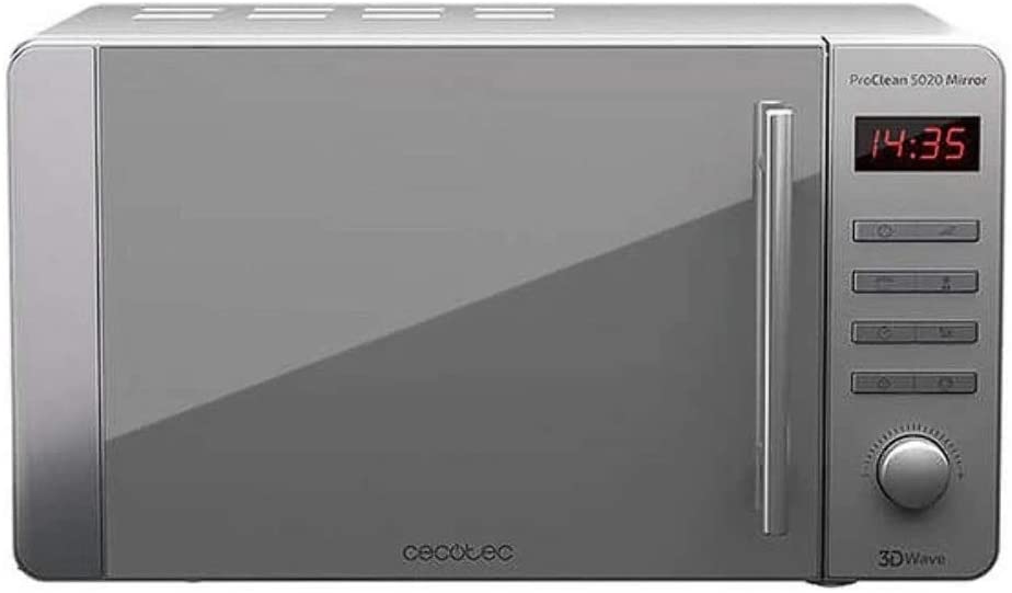 Cecotec Micro-ondes ProClean 5020 Mirror. Capacité de 20 L, Revêtement Ready2Clean, 700 W de Puissance, 5 Niveaux de Fonctionnement, 8 Programmes, Minuterie 60 minutes, Écran LED.