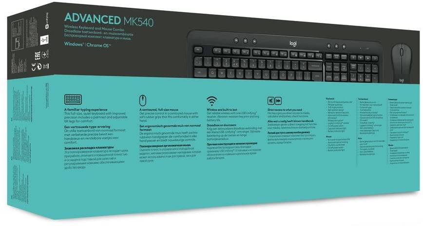 Logitech MK540 Combo Windows Wireless Keyboard and Mouse, 2.4 GHz Connection with Unifying USB Receiver, Multimedia Keys, Long-Term Battery 3 Years, PC/Portable, Italian QWERTY Keyboard - Black