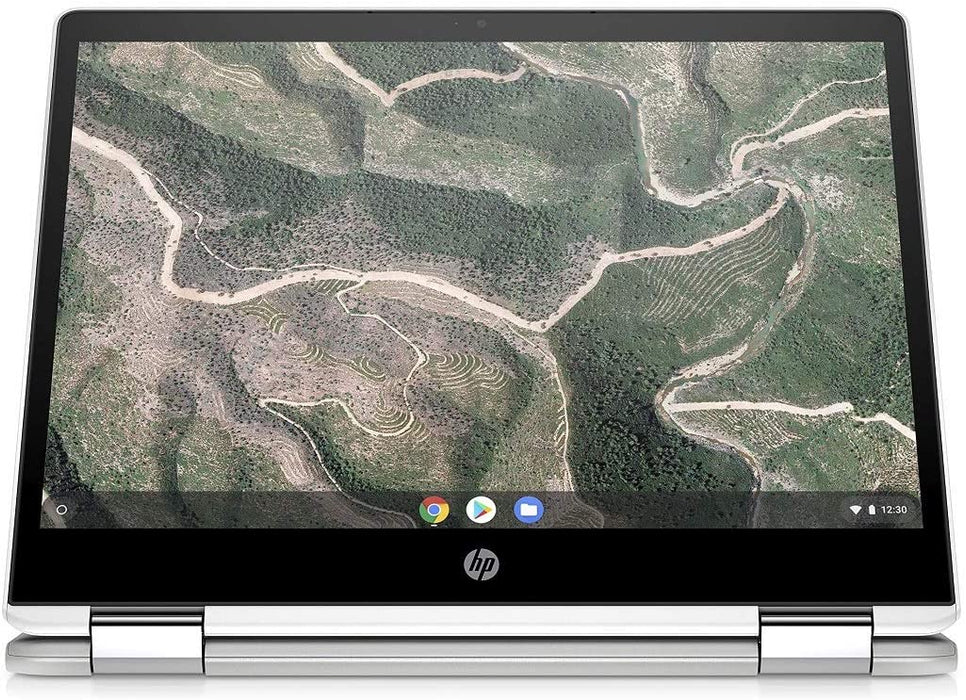 HP Chromebook x360 12b-ca0005nf Ordinateur Ultraportable Convertible et Tactile 12'' HD IPS Blanc (Intel Celeron, RAM 4 Go, eMMC 32 Go, AZERTY, Chrome OS)